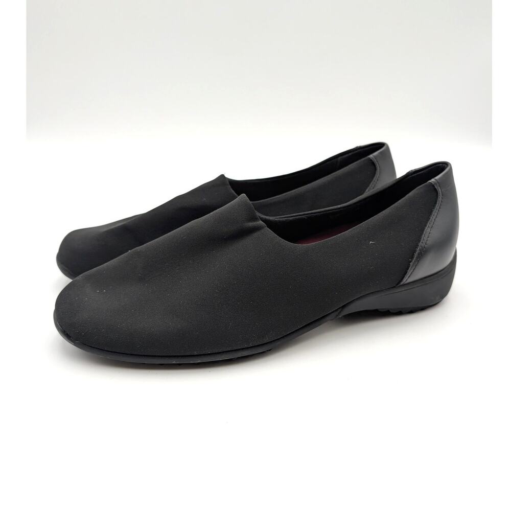 Munro Traveler Slip-On Fabric Slight Wedge Flats Loafers Black Sz US10.5W EU41.5